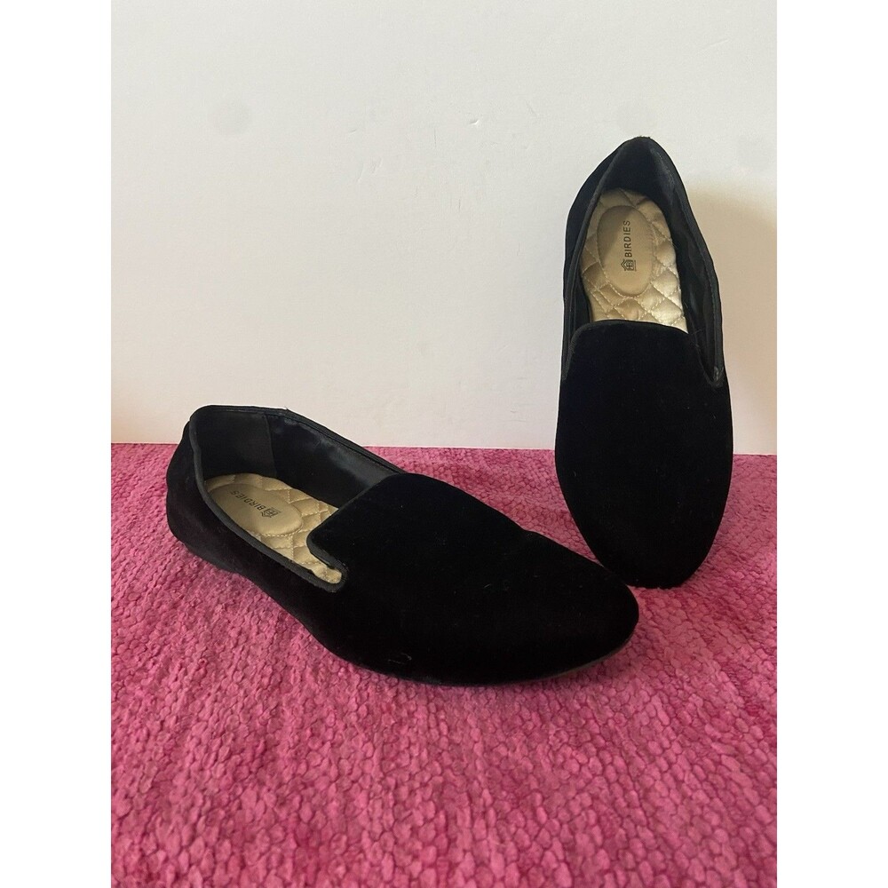 Birdies The Starling Velvet Slip On Loafer Shoes Black Size 7